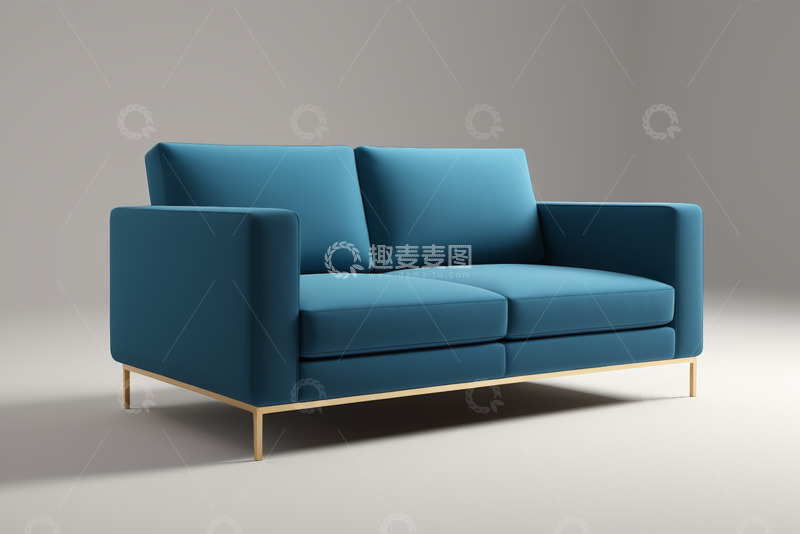 高清大图下载【趣麦麦图】蓝色双人沙发家居素材