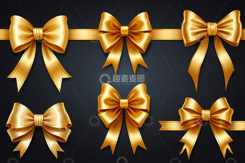 高清大图下载【趣麦麦图】金色蝴蝶结装饰素材