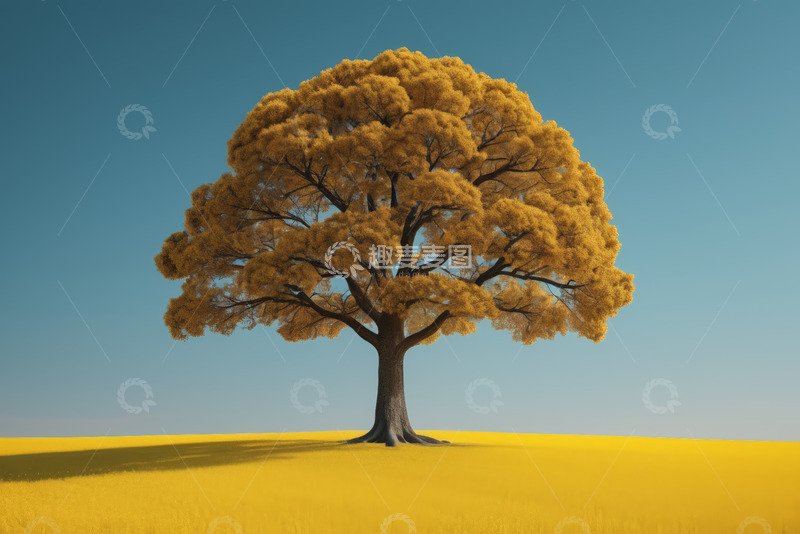 高清大图下载【趣麦麦图】田野中独立的金黄树木