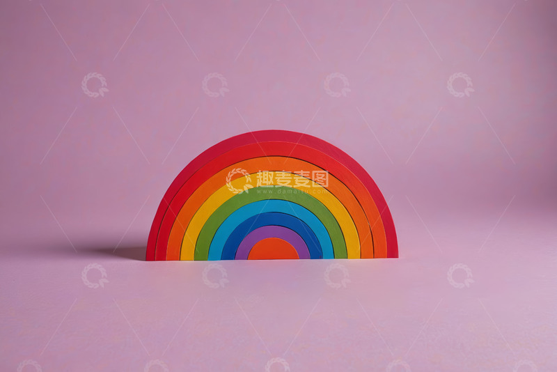 高清大图下载【趣麦麦图】粉色背景上的彩色彩虹模型