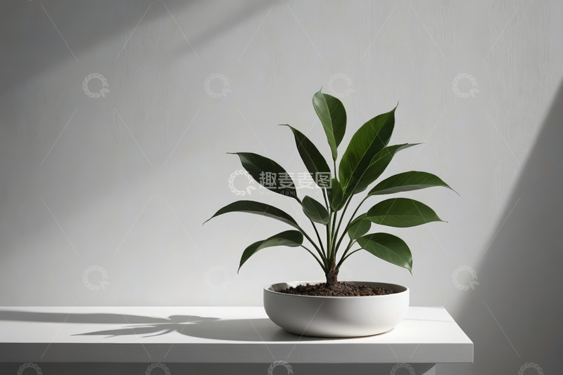 高清大图下载【趣麦麦图】白色台面上的绿植盆栽