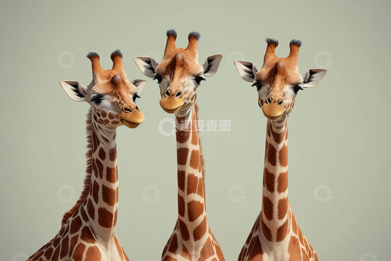 高清大图下载【趣麦麦图】三只长颈鹿特写画面