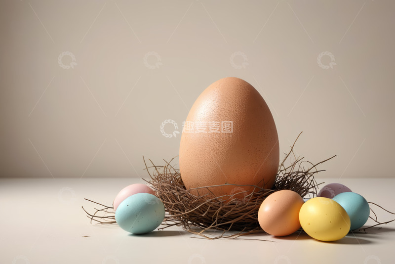 高清大图下载【趣麦麦图】鸟巢中的鸡蛋及彩色蛋静物