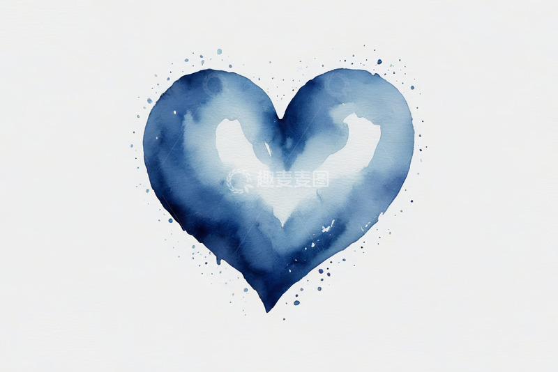 高清大图下载【趣麦麦图】蓝色水彩心形图案素材