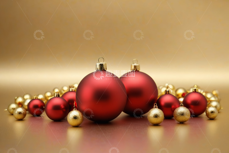 高清大图下载【趣麦麦图】红色金色圣诞装饰球特写