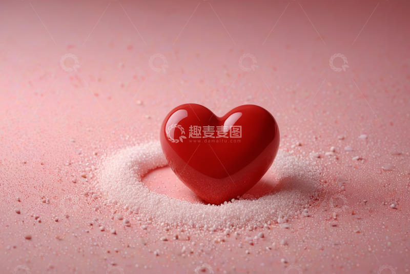 高清大图下载【趣麦麦图】红色爱心置于粉色背景上