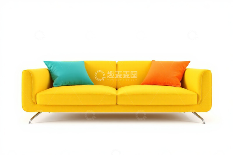 高清大图下载【趣麦麦图】黄色沙发配多彩抱枕