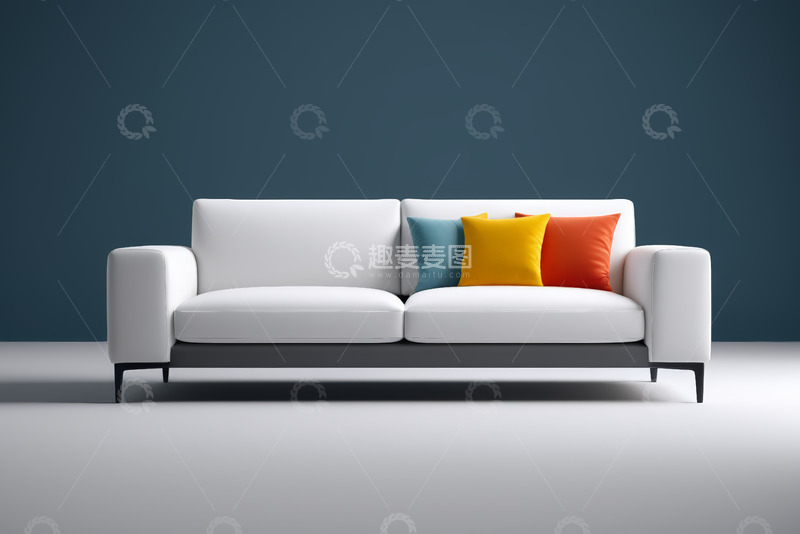 高清大图下载【趣麦麦图】现代简约风格白色沙发及抱枕