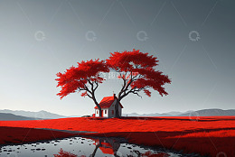 红树红草地中的独栋小屋