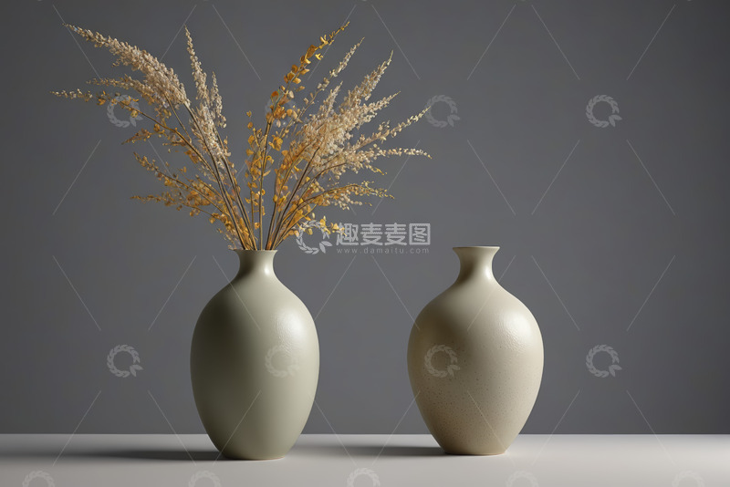 高清大图下载【趣麦麦图】两个花瓶插干花静物