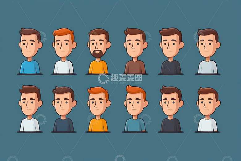 卡通风格男性头像集合
