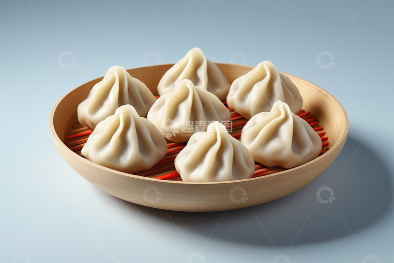 高清大图下载【趣麦麦图】竹制托盘上的美味小笼包