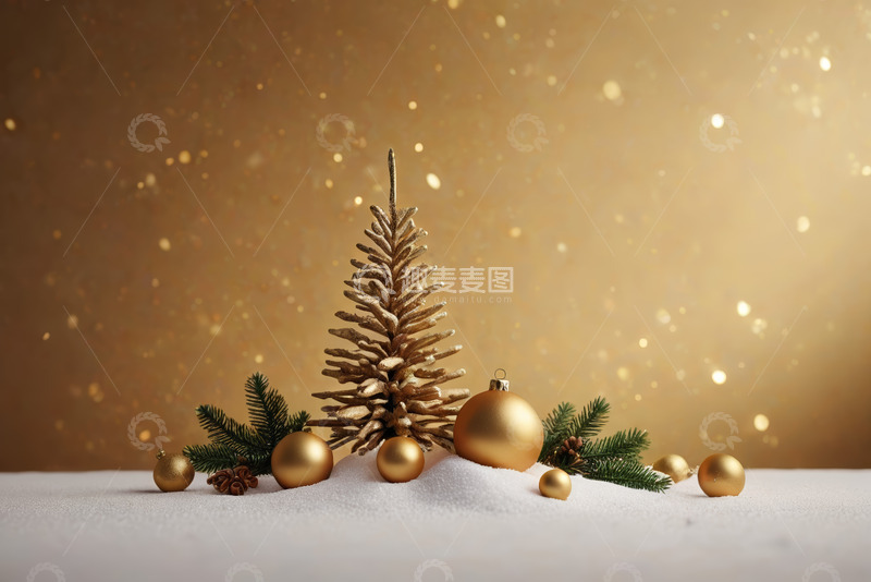 高清大图下载【趣麦麦图】金色圣诞装饰圣诞树