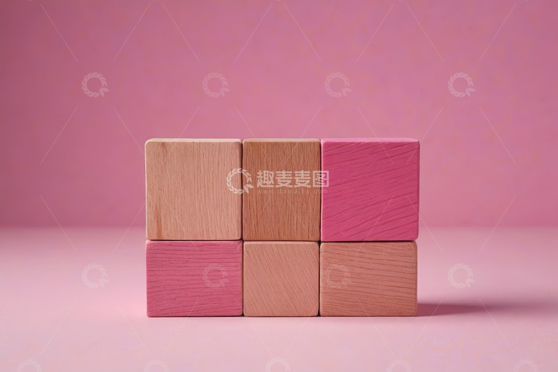 高清大图下载【趣麦麦图】粉色背景木质积木堆叠