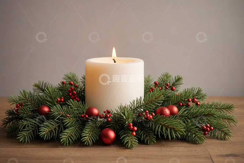 高清大图下载【趣麦麦图】圣诞装饰蜡烛特写