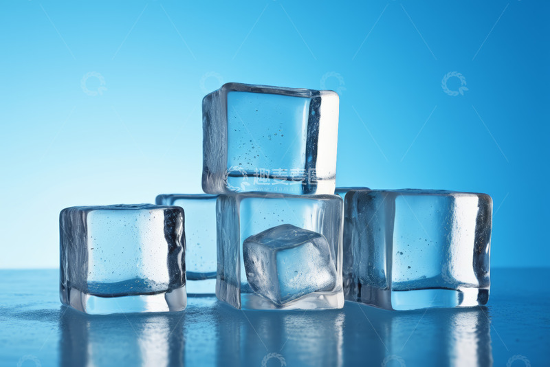 高清大图下载【趣麦麦图】蓝色背景下的透明冰块