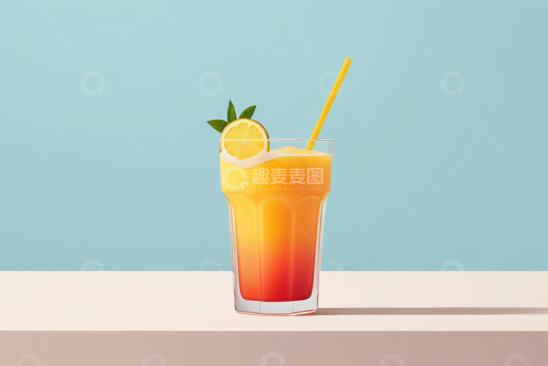 高清大图下载【趣麦麦图】玻璃杯装分层果汁饮品