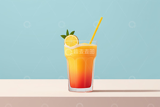 玻璃杯装分层果汁饮品
