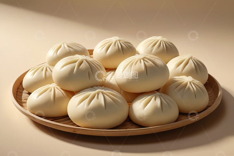 高清大图下载【趣麦麦图】竹盘上摆放的新鲜包子
