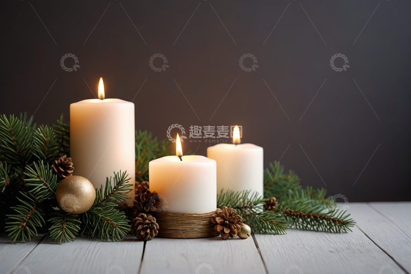 高清大图下载【趣麦麦图】圣诞装饰蜡烛燃烧场景