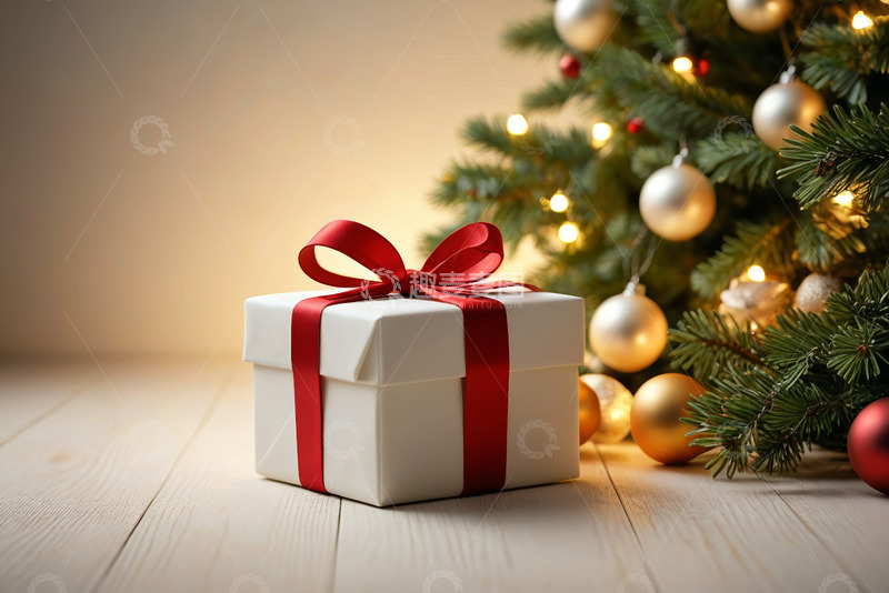 高清大图下载【趣麦麦图】圣诞树旁的白色礼物盒
