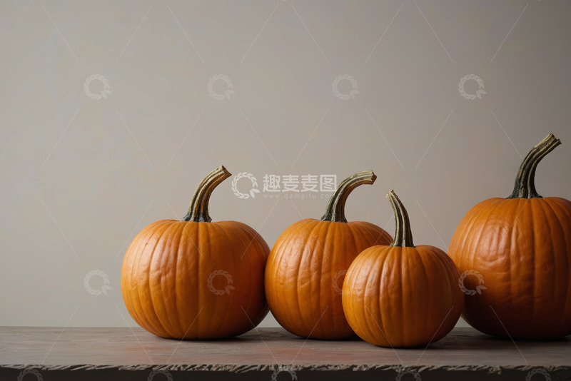 高清大图下载【趣麦麦图】木桌上摆放的橙色南瓜