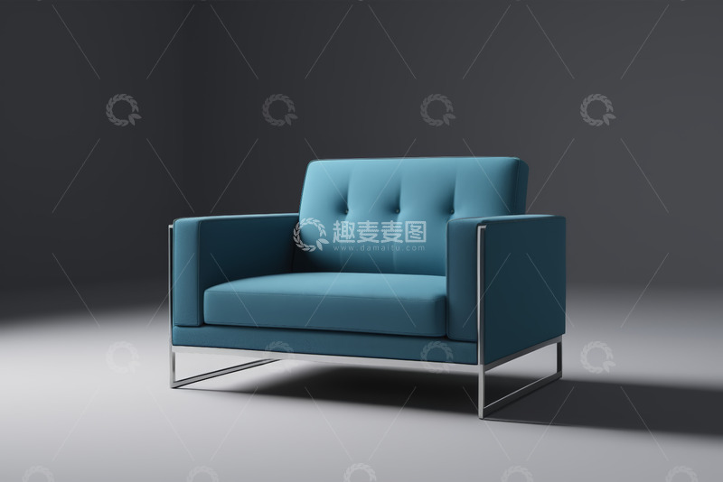 高清大图下载【趣麦麦图】蓝色现代单人沙发素材