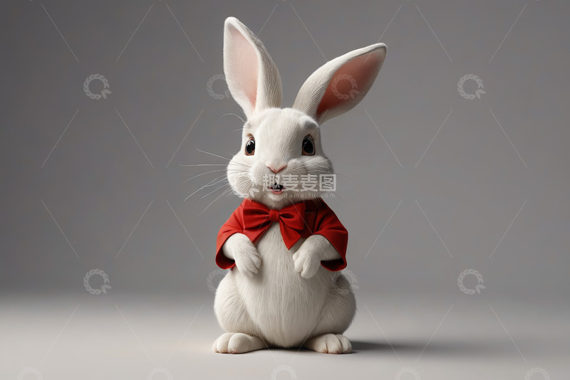 高清大图下载【趣麦麦图】穿红领结的动画白兔