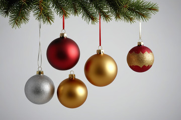 圣诞树上悬挂的彩色装饰球