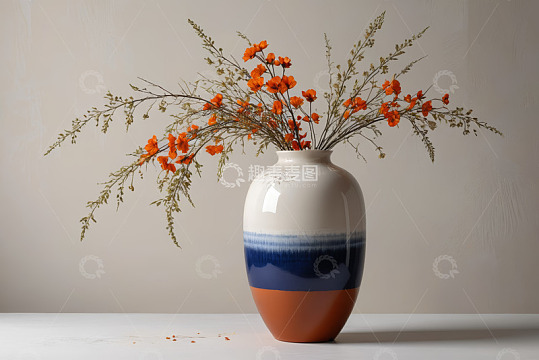花瓶插橙色花卉静物素材