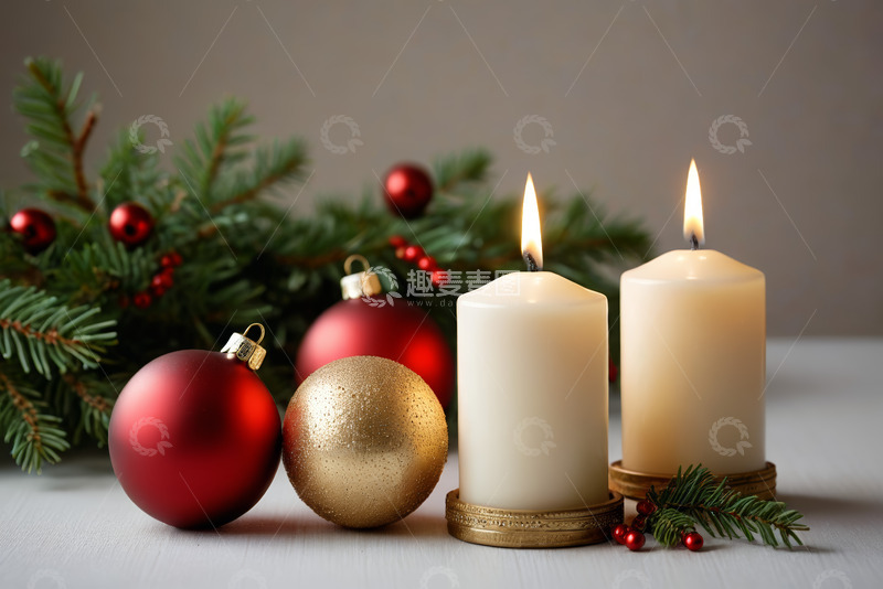 高清大图下载【趣麦麦图】圣诞装饰蜡烛特写