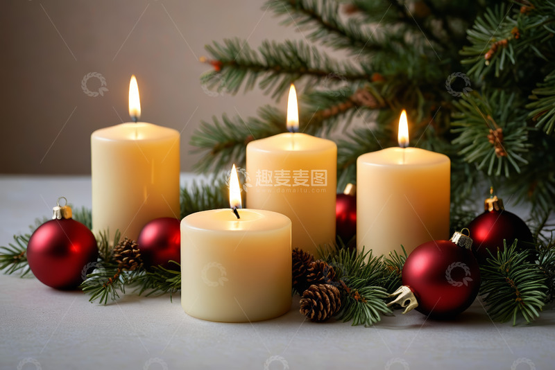 高清大图下载【趣麦麦图】圣诞节蜡烛装饰场景
