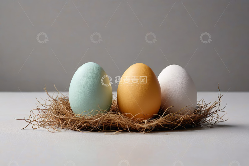 高清大图下载【趣麦麦图】鸟巢中多彩鸡蛋静物素材