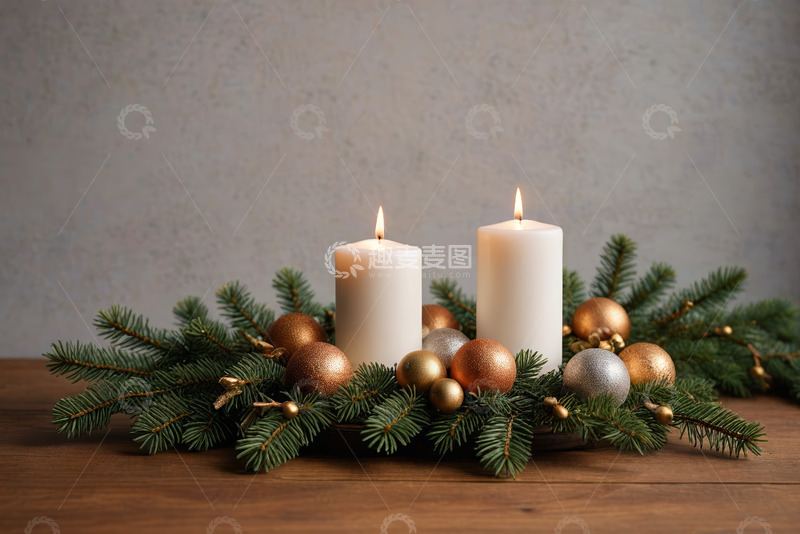 高清大图下载【趣麦麦图】圣诞装饰蜡烛场景素材