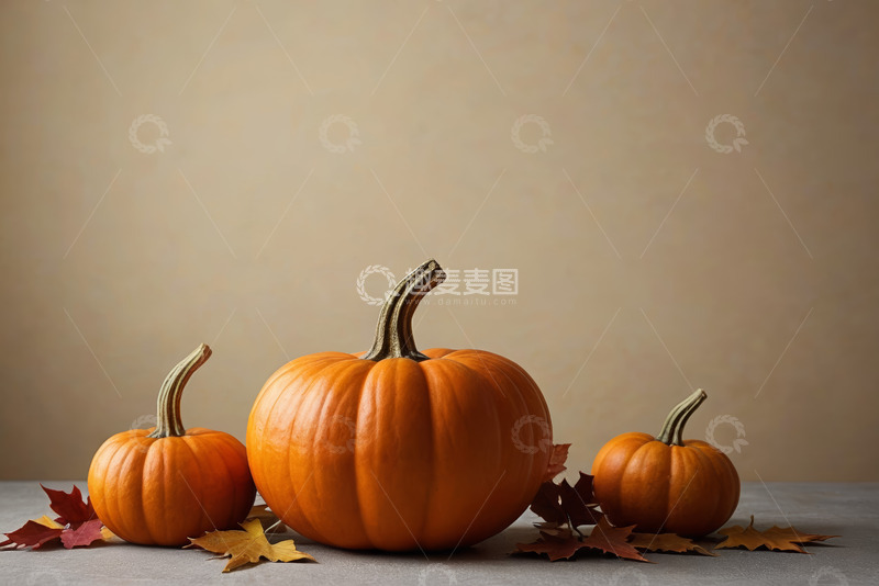 高清大图下载【趣麦麦图】桌面上摆放的秋季南瓜