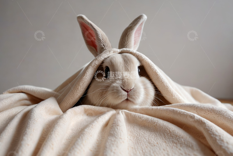 高清大图下载【趣麦麦图】毯子下的可爱兔子特写
