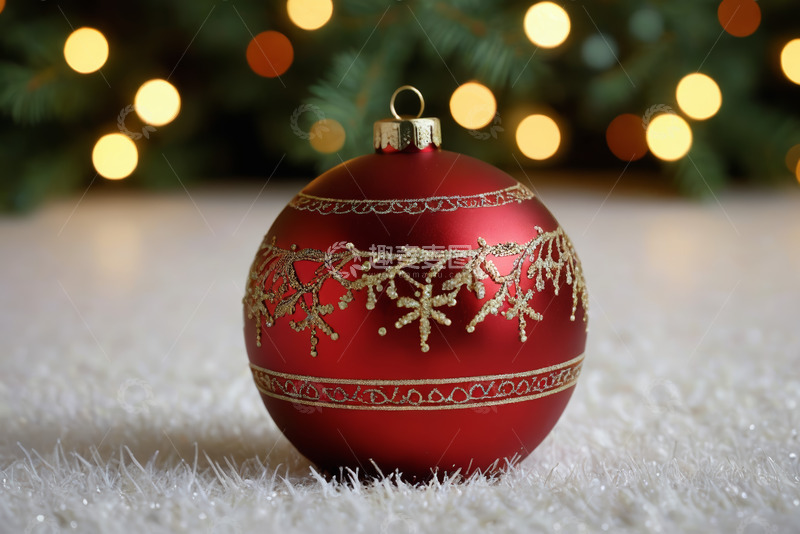 高清大图下载【趣麦麦图】红色圣诞装饰球特写