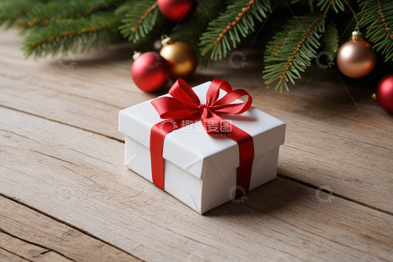 高清大图下载【趣麦麦图】木质桌面上的圣诞礼物装饰