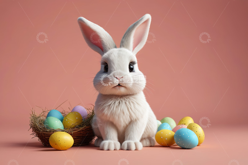 高清大图下载【趣麦麦图】复活节兔子与彩蛋静物图