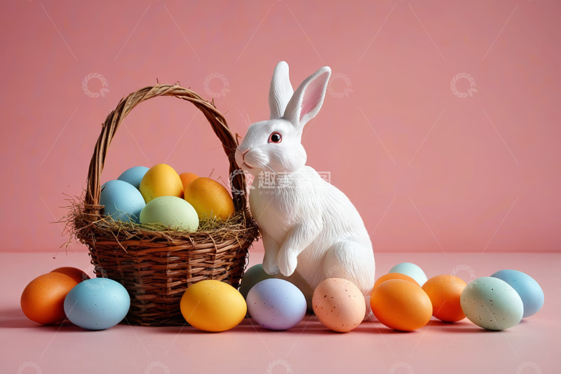 高清大图下载【趣麦麦图】复活节兔子与彩蛋静物