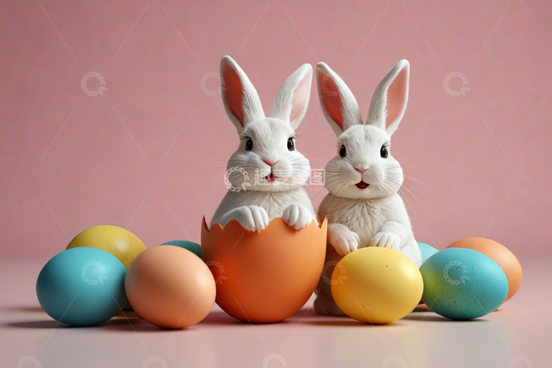 高清大图下载【趣麦麦图】复活节兔子与彩蛋装饰