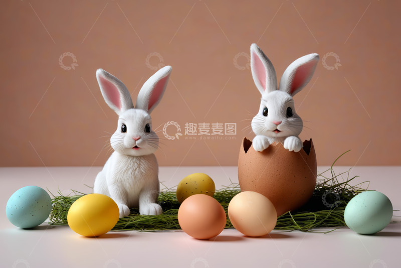 高清大图下载【趣麦麦图】复活节兔子与彩蛋装饰