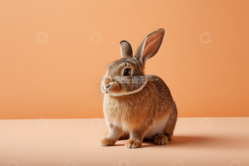 高清大图下载【趣麦麦图】橙色背景前的可爱兔子