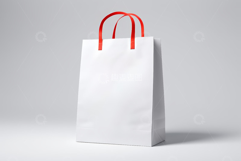 高清大图下载【趣麦麦图】白色购物袋带红色提手