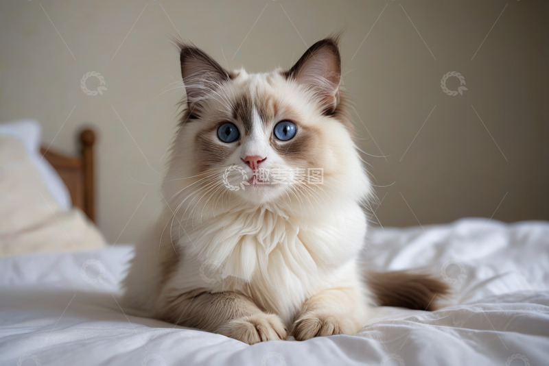 高清大图下载【趣麦麦图】床上的布偶猫特写