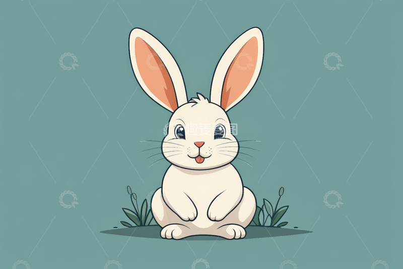 高清大图下载【趣麦麦图】可爱卡通兔子坐于草地