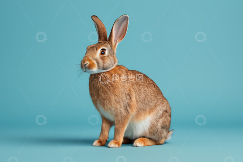 高清大图下载【趣麦麦图】蓝色背景前的棕色兔子
