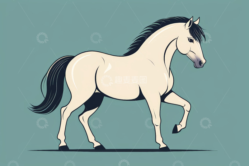 高清大图下载【趣麦麦图】站立的浅色马插画