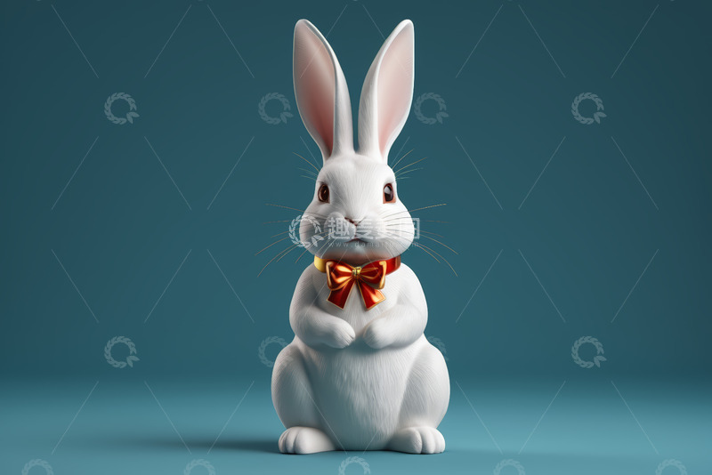 高清大图下载【趣麦麦图】戴蝴蝶结的白兔形象