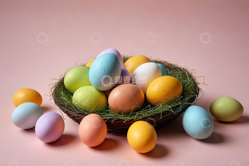 高清大图下载【趣麦麦图】-鸟巢中的复活节彩蛋装饰
